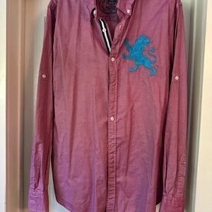 Express Men's Pink Shirt with Blue Lion Embroidery